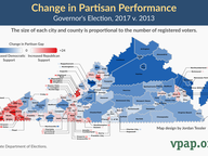 Change in Partisan Performance, Governor's Election, 2017 v 2013