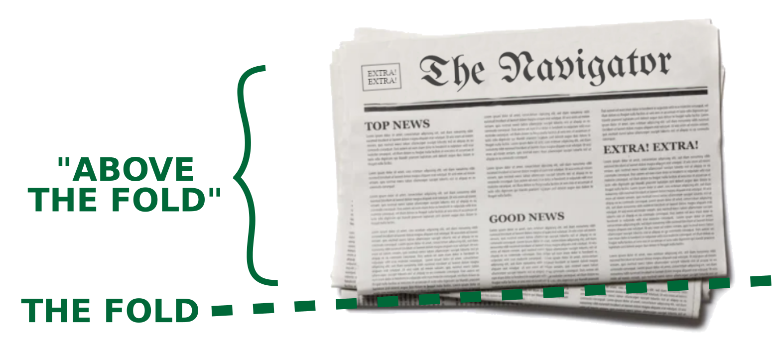 Picture of newspaper folded in the middle, illustrating the expression 'above the fold'